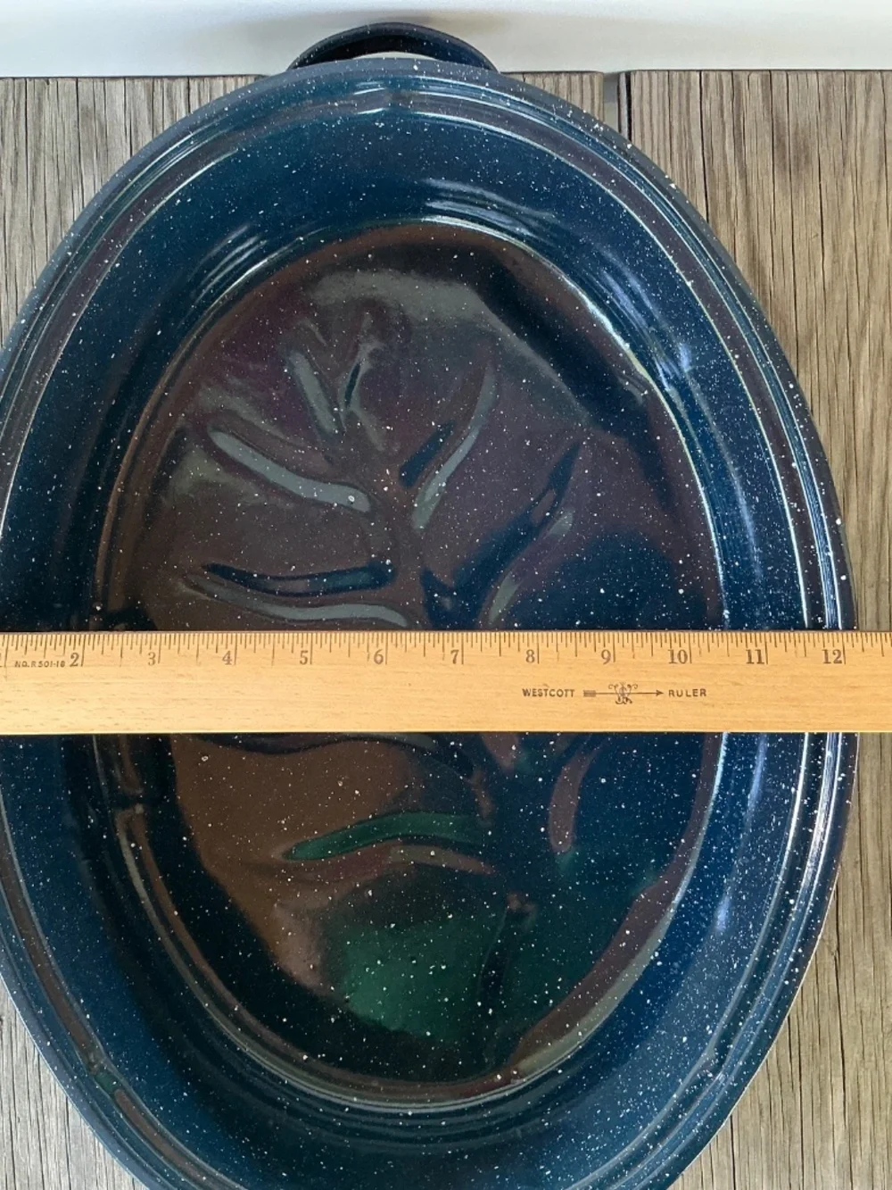 Granite Ware Blue Speckled Roasting Pan Oval Tree Enamelware Handles Granite